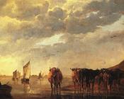 阿尔伯特 库普 : herdsman With Cows By A River